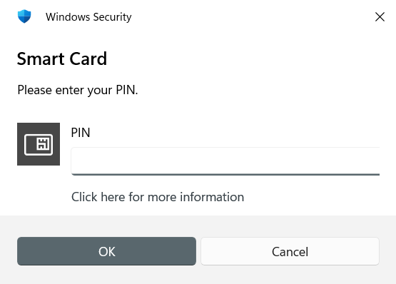 Prompt asking the user to enter their authentication PIN code